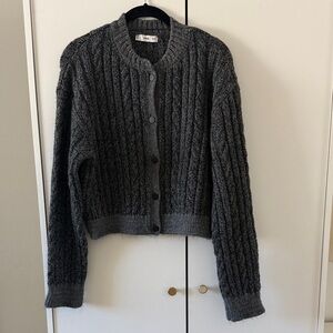 MANGO / Gray/Black Cable Knit Women's Cardigan